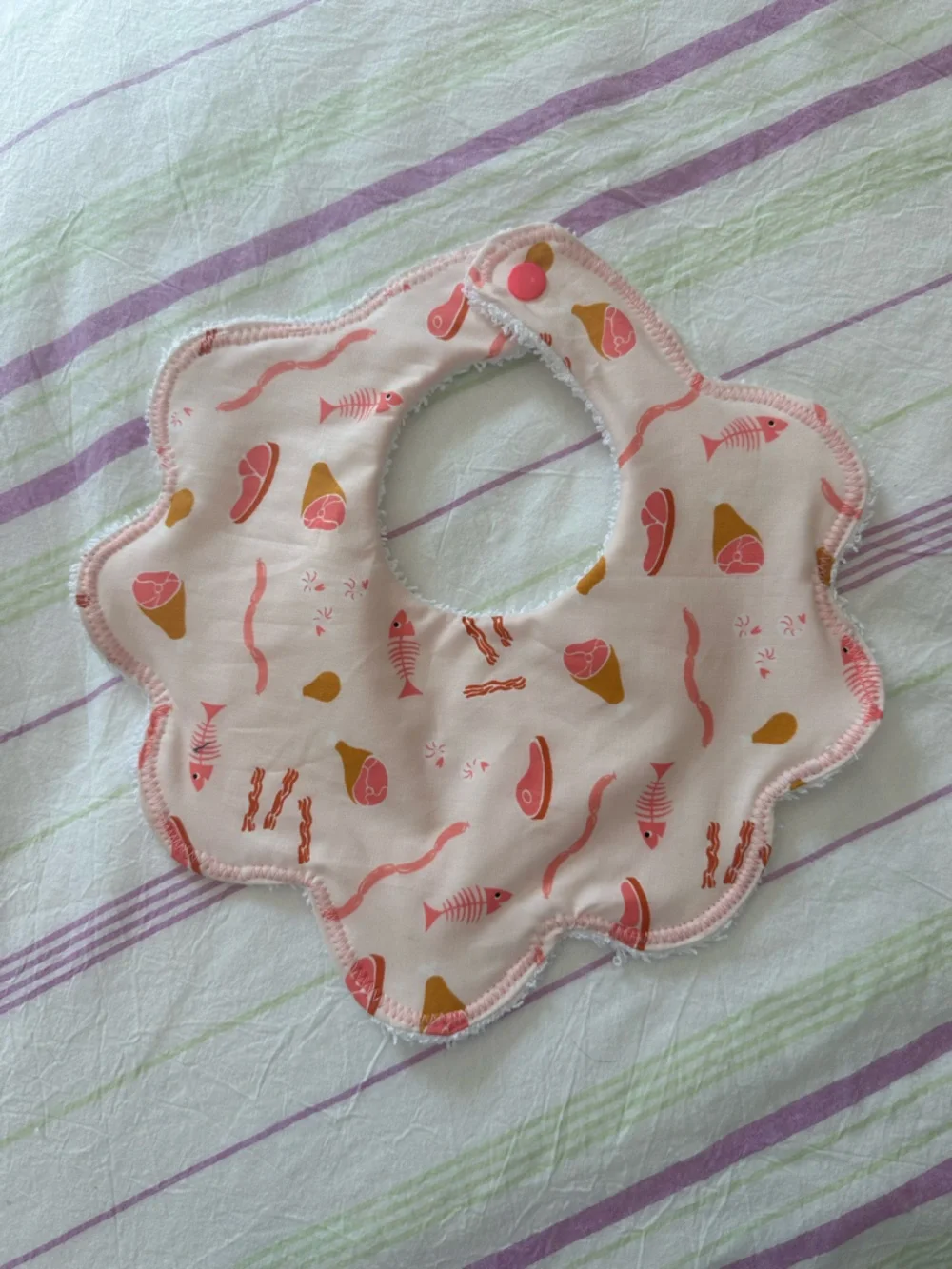 Pink Seafood Print Baby Bib